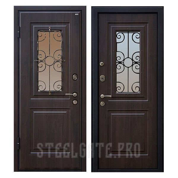 Входная дверь MSК-003: МДФ панели + стеклопакет + ковка Дверь MSК-003